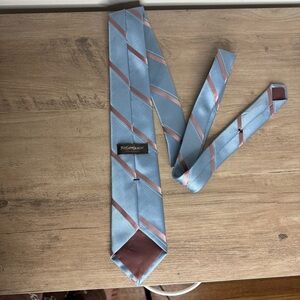 Yves Saint Laurent Tie Baby Blue Striped Mens Formal Wear